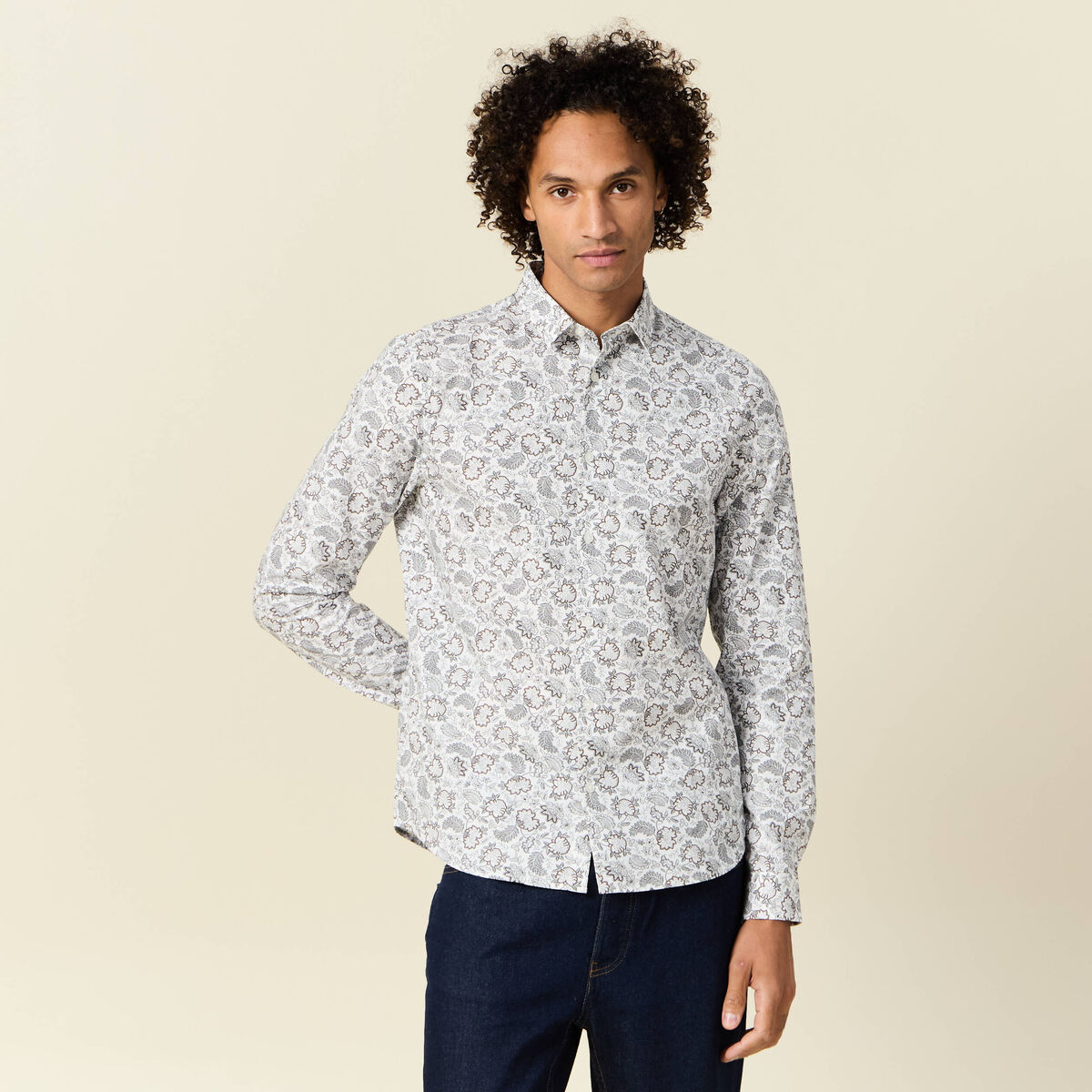 Chemise en coton manches longues blanc homme