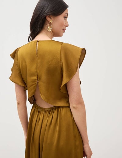 Robe fluide col v manches courtes vert olive femme