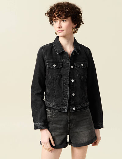 Veste ajustée en jean denim noir femme