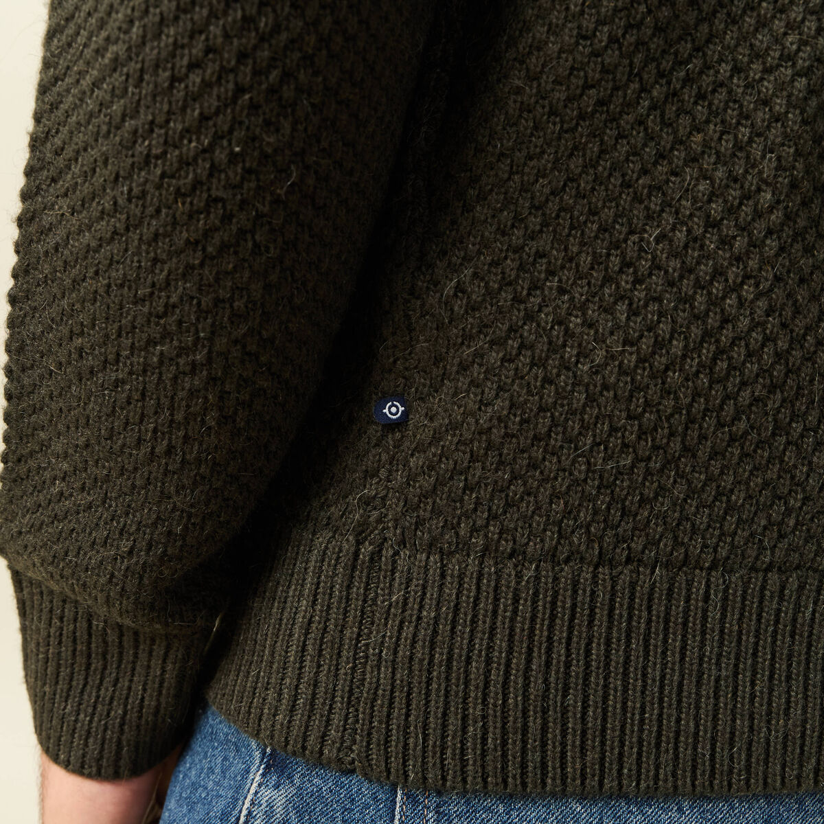 Pull col rond vert kaki homme