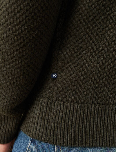 Pull col rond vert kaki homme