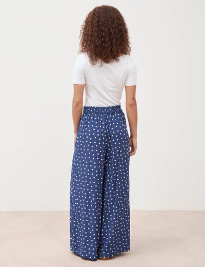 Pantalon large taille haute bleu marine femme