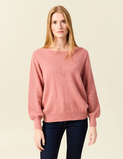 Pull manches longues fabriqué en France rose pastel femme