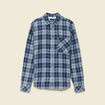 Chemise droite courte en coton bleu fonc&eacute; homme