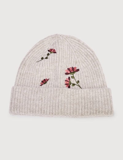 Bonnet avec broderie beige femme