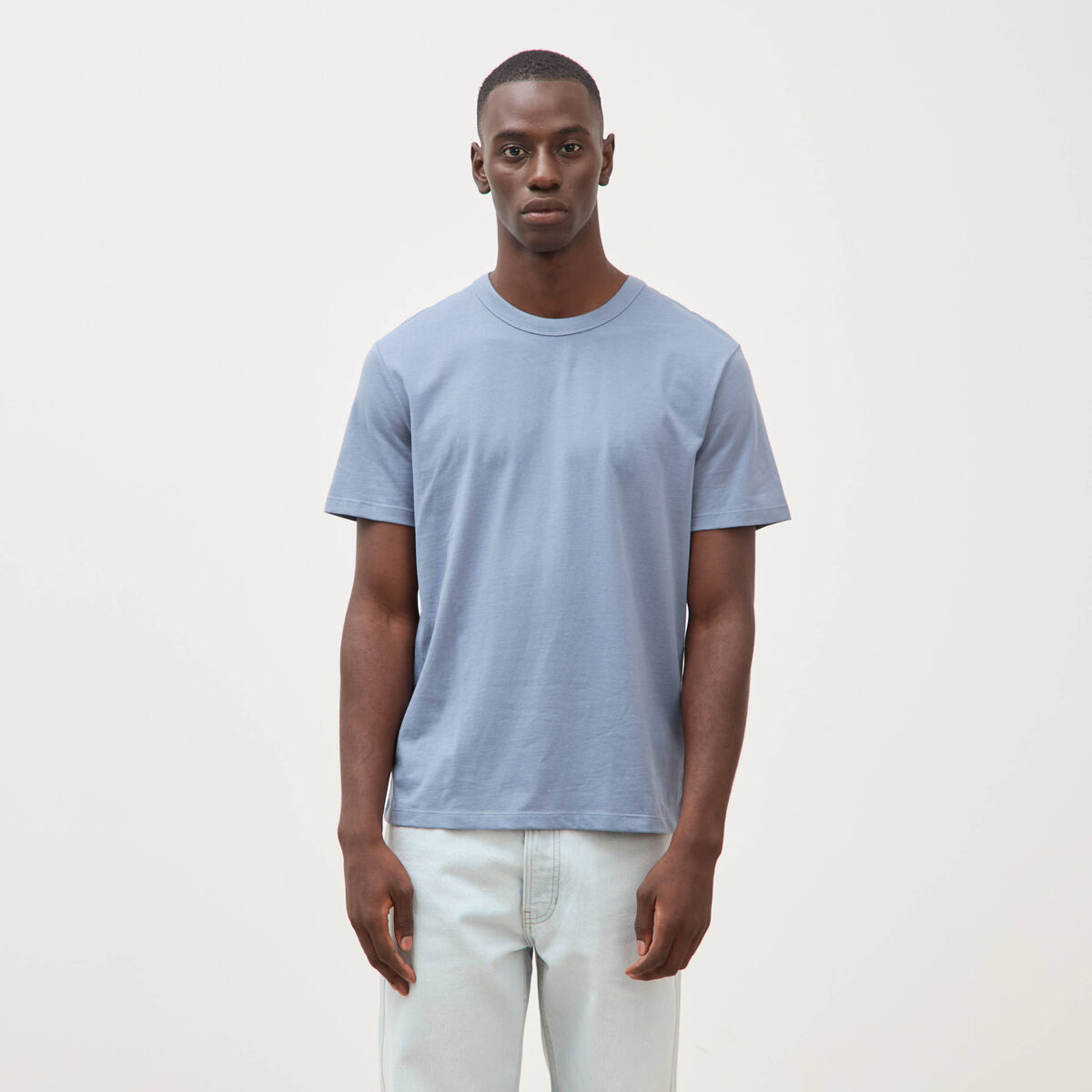 T-shirt en coton manches courtes bleu gris homme