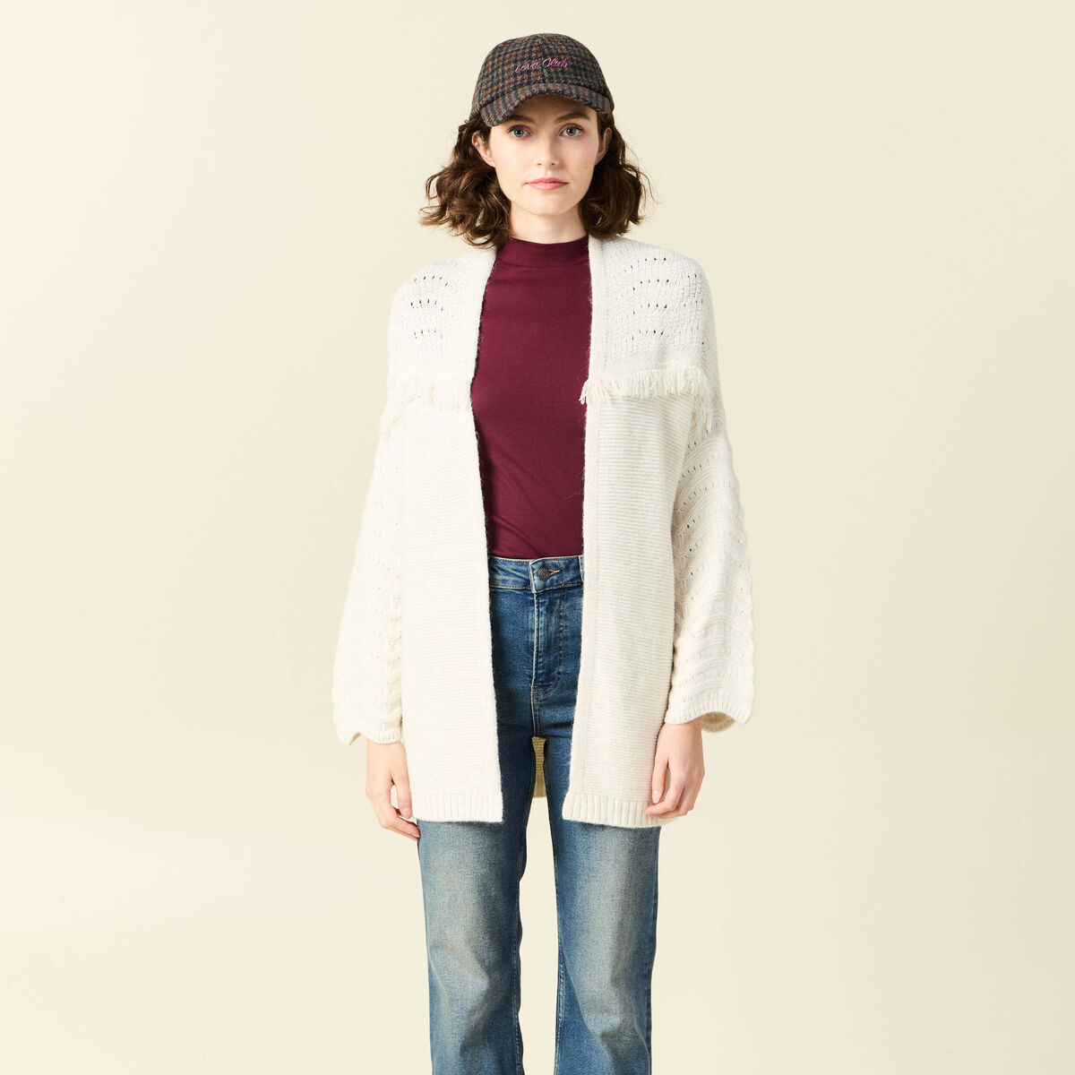 Gilet manches longues ecru femme