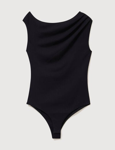 Body ajust&eacute; manches courtes bardot noir femme