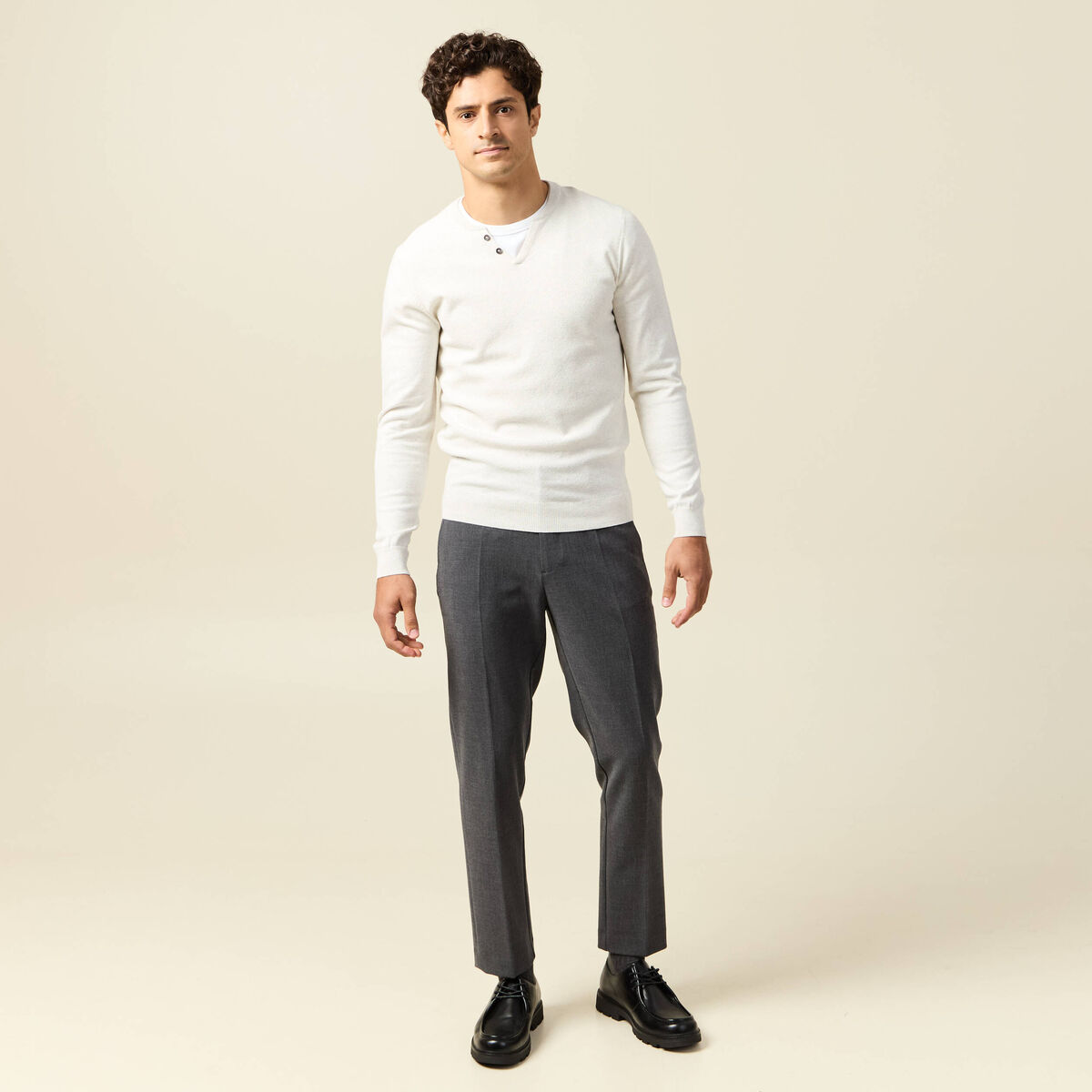 Pull manches longues ecru homme