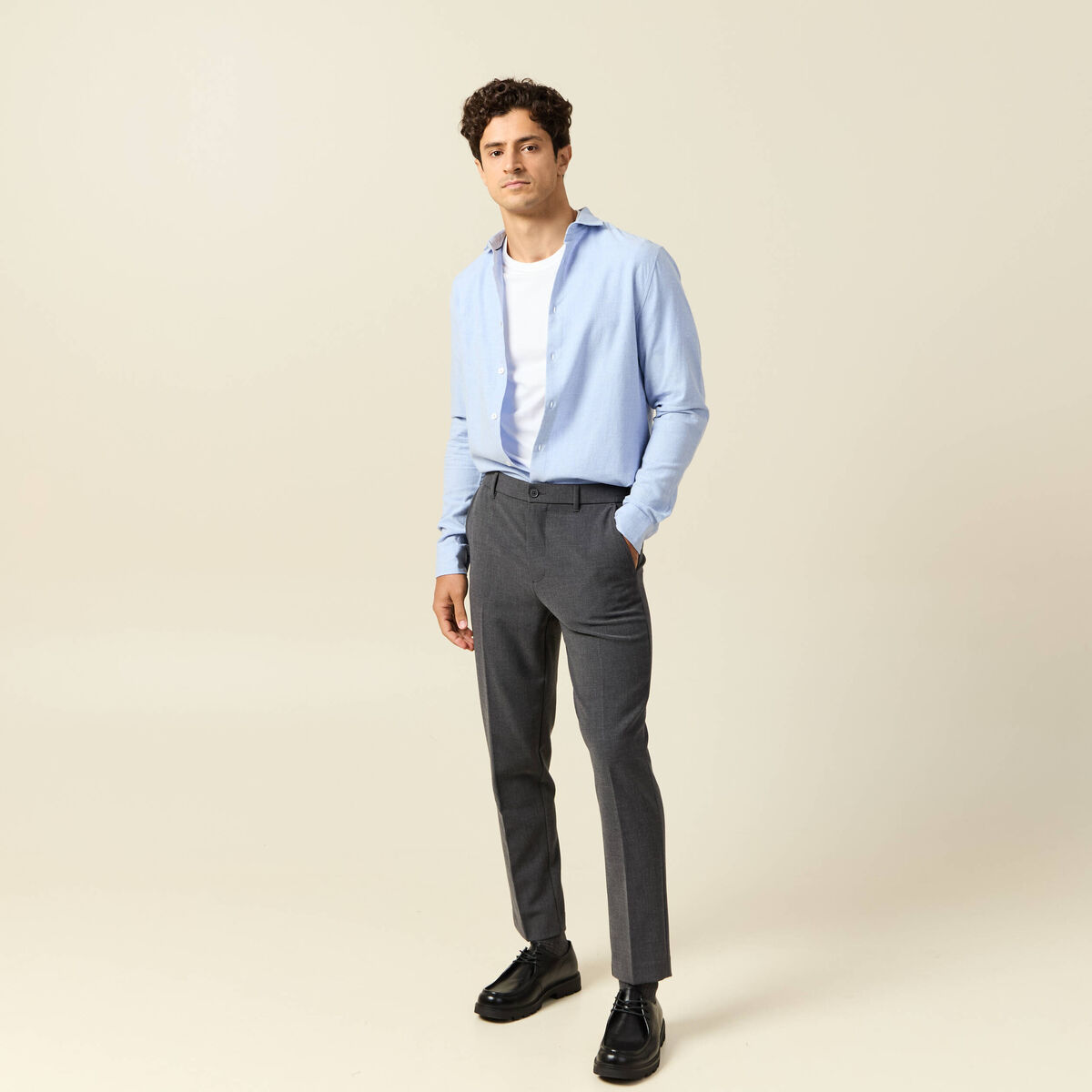 Chemise col classique manches longues bleu ciel homme