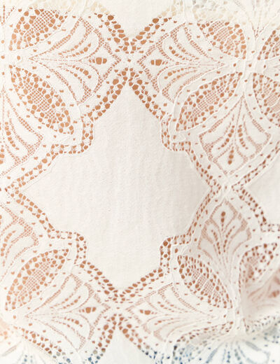 Débardeur droit court col carré dentelle ecru femme