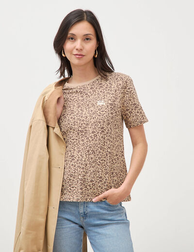 T-shirt droit col rond manches courtes sable femme
