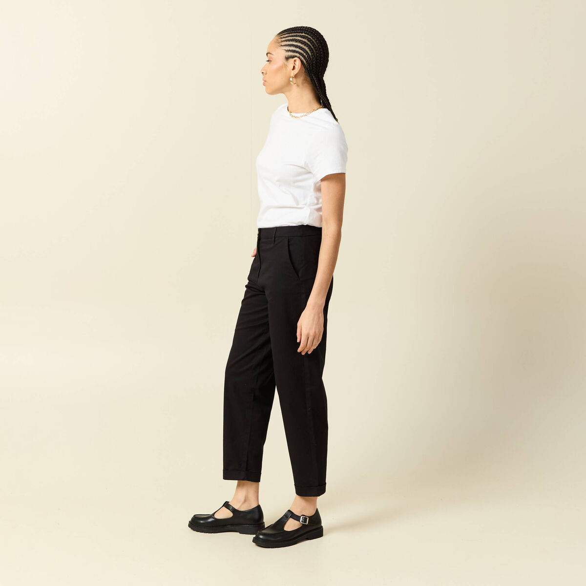 Pantalon taille haute fluide noir femme