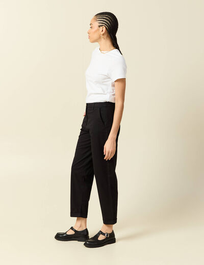 Pantalon taille haute fluide noir femme