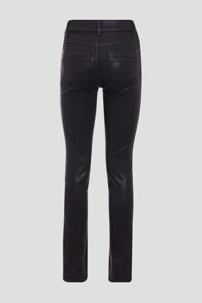Jeans slim enduit denim noir enduit femme
