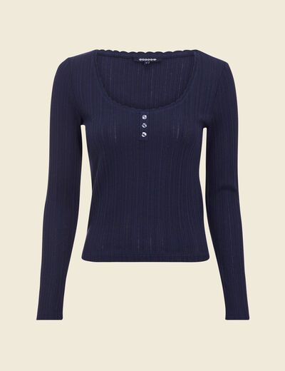 T-shirt à manches longues bleu marine femme