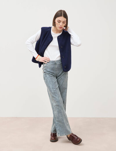 Pantalon large &agrave; pont taille haute denim used femme