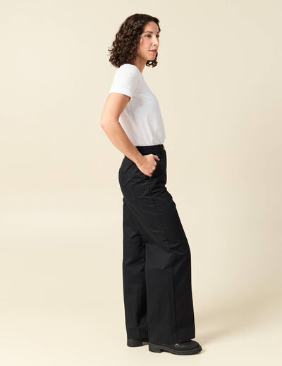 Pantalon large cropped taille haute noir femme