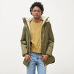 Parka droite &agrave; capuche vert kaki femme