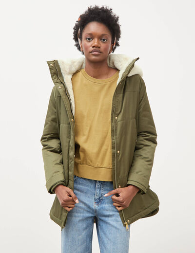 Parka droite &agrave; capuche vert kaki femme