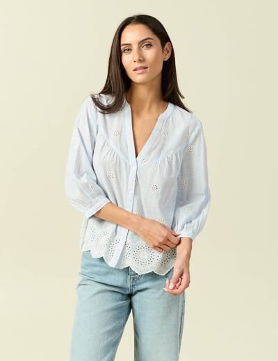 Chemise col tunisien manches 3/4 blanc femme