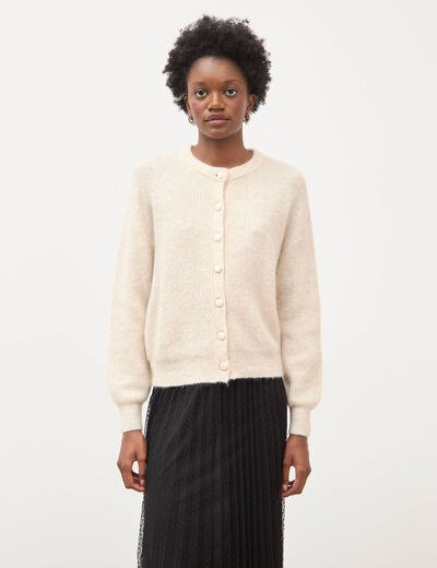 Gilet manches longues col rond beige femme