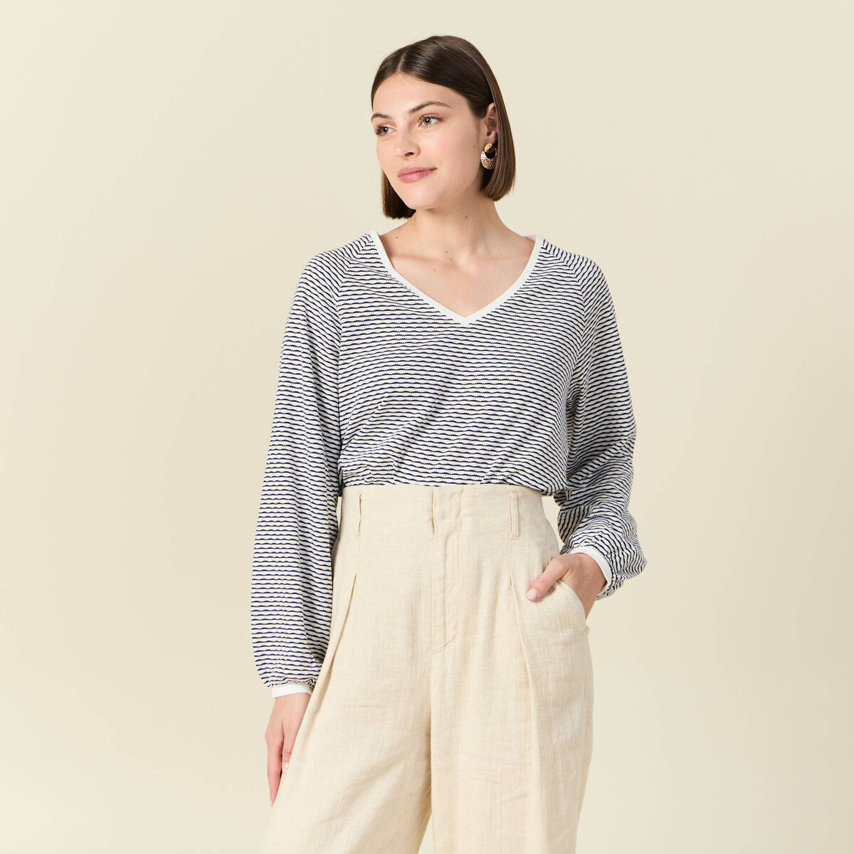 T-shirt manches longues ecru femme