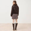Blouson court oversize col sherpa marron fonc&eacute; femme