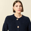 Gilet droit court manches longues bleu marine femme