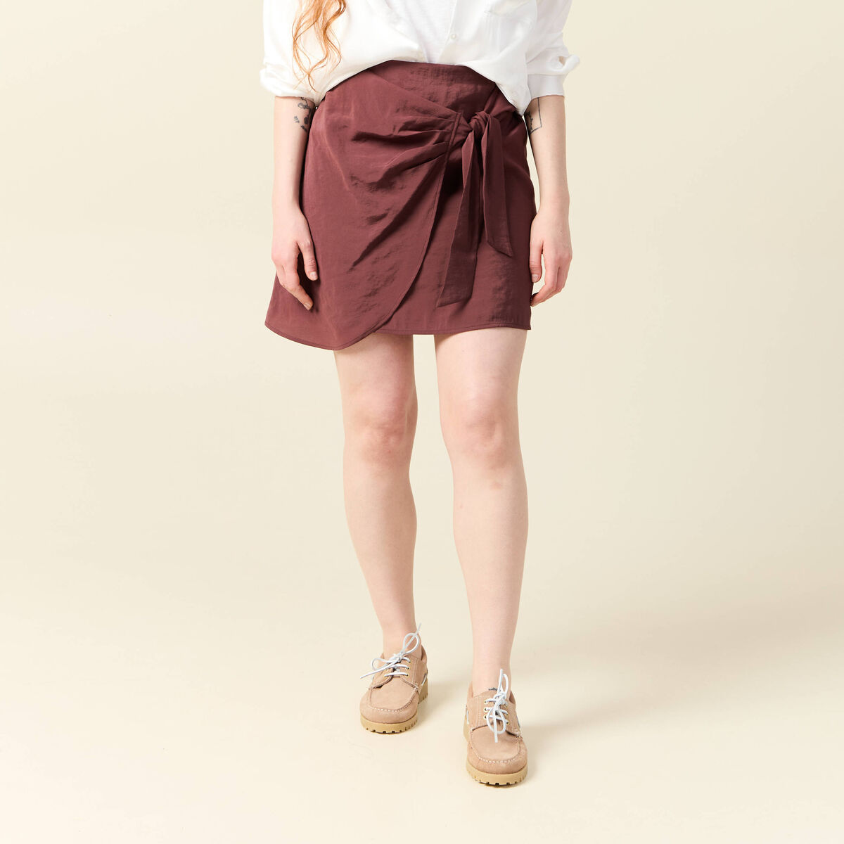 Jupe droite satin marron femme