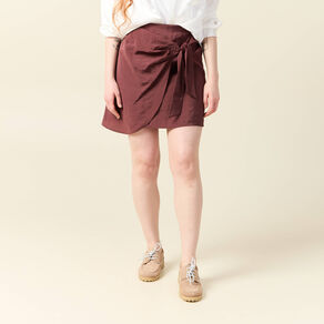 Jupe droite satin marron femme