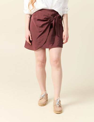 Jupe droite satin marron femme