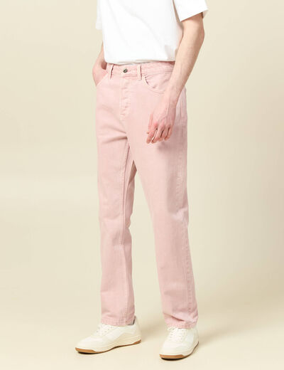 Jeans straight longueur 32 en coton rose homme