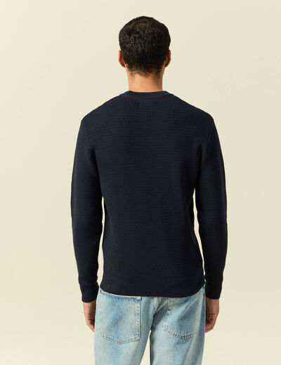 Pull col rond manches longues bleu marine homme