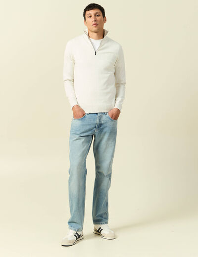 Pull fin col camionneur manches longues ecru homme