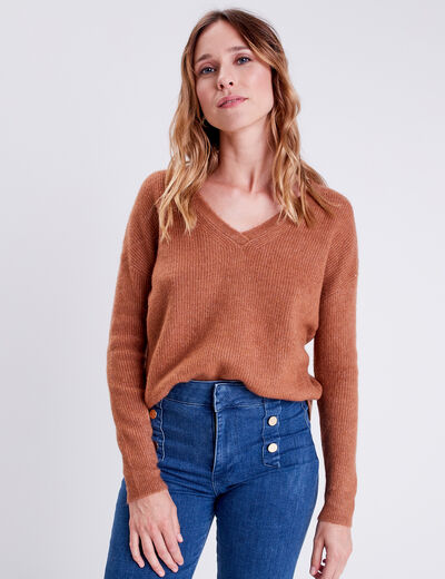 Pull manches longues marron clair femme
