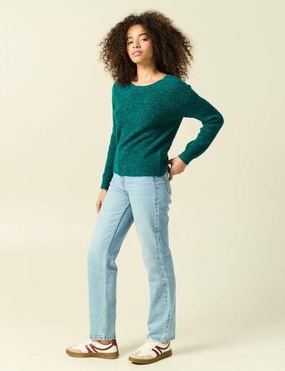Pull r&eacute;versible manches longues col rond vert femme