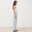Pantalon large taille haute ceinture bleu ciel femme