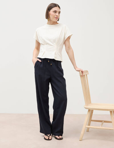 Pantalon standard fluide bleu marine femme
