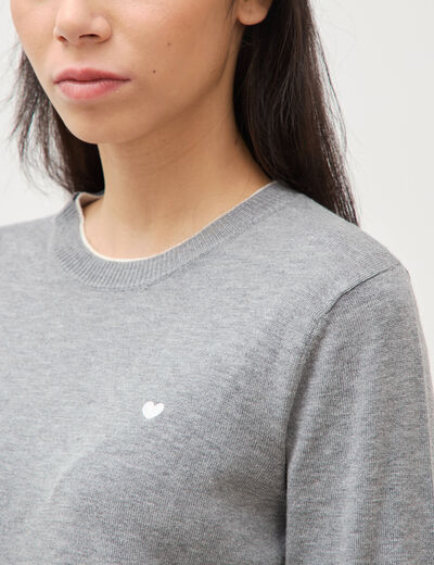 Pull fin col rond manches longues gris clair femme