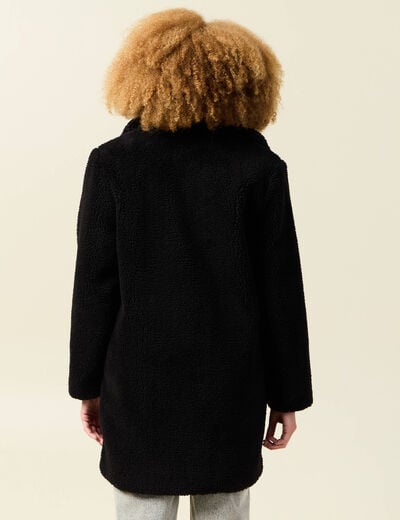 Manteau long laine mouton noir femme