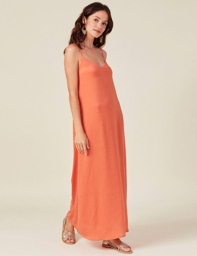 Robe longue droite satin orange foncé femme