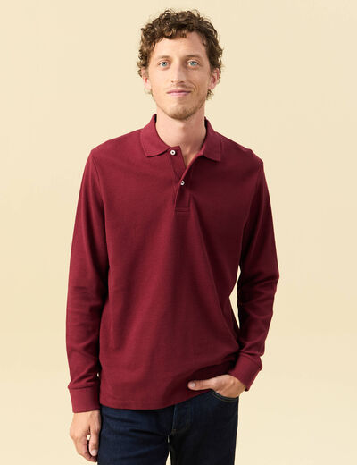 Polo manches longues en coton bordeaux homme
