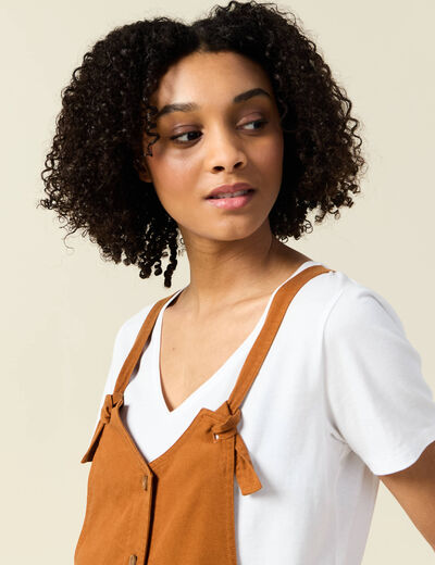 Salopette fluide boutonnée camel femme