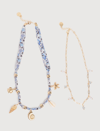 Collier avec cha&icirc;ne bleu ciel femme