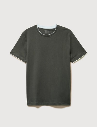 T-shirt droit col rond manches courtes vert fonc&eacute; homme