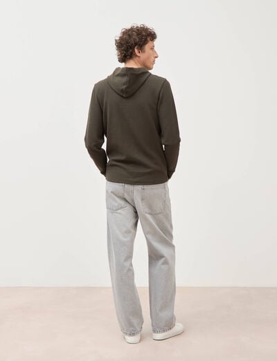T-shirt &agrave; capuche vert kaki homme