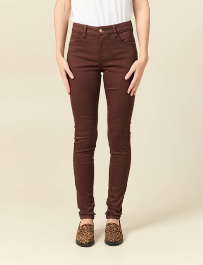 Pantalon skinny push-up taille standard marron fonc&eacute; femme