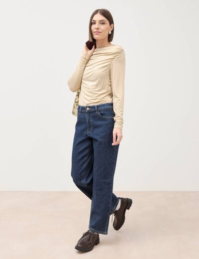 Jeans straight 7/8&egrave;me taille haute denim brut femme
