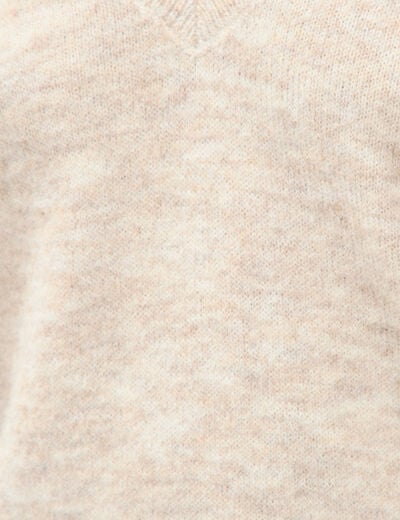 Pull col v manches longues creme femme